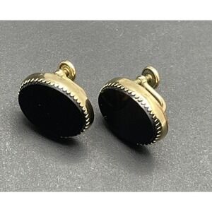 Yellow‎ Gold Filled 1/20 12K BURT CASSELL Oval Onyx Black Screwback Earrings Vtg